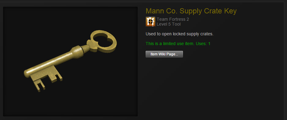 The lifeblood of the Steam trading economy–a single Mann Co. Supply Crate Key’s value fluctuates somewhere around $2.50 USD, making it an ideal replacement for money in many trades.