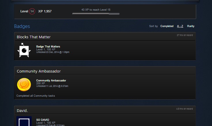 A Level 14 Steam profile–some user levels are in the hundreds.